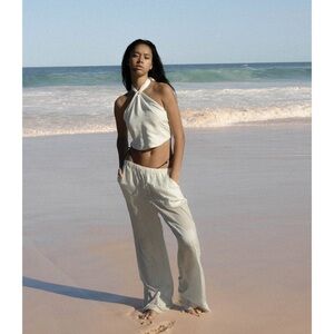 One mile the label ivy wide leg pants ivory cream white